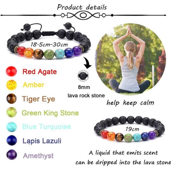 🆕New Lava Rock 7 Chakras Aromatherapy Essential Oil Diffuser Bracelet - Picture 6 of 6